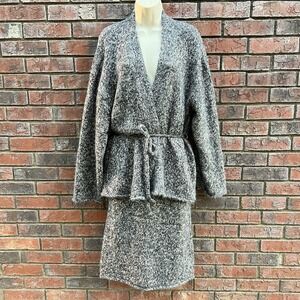 Zara Chunky Knit Maxi Skirt Cardigan Sweater Set Heather Gray M Top/ S Bottom
